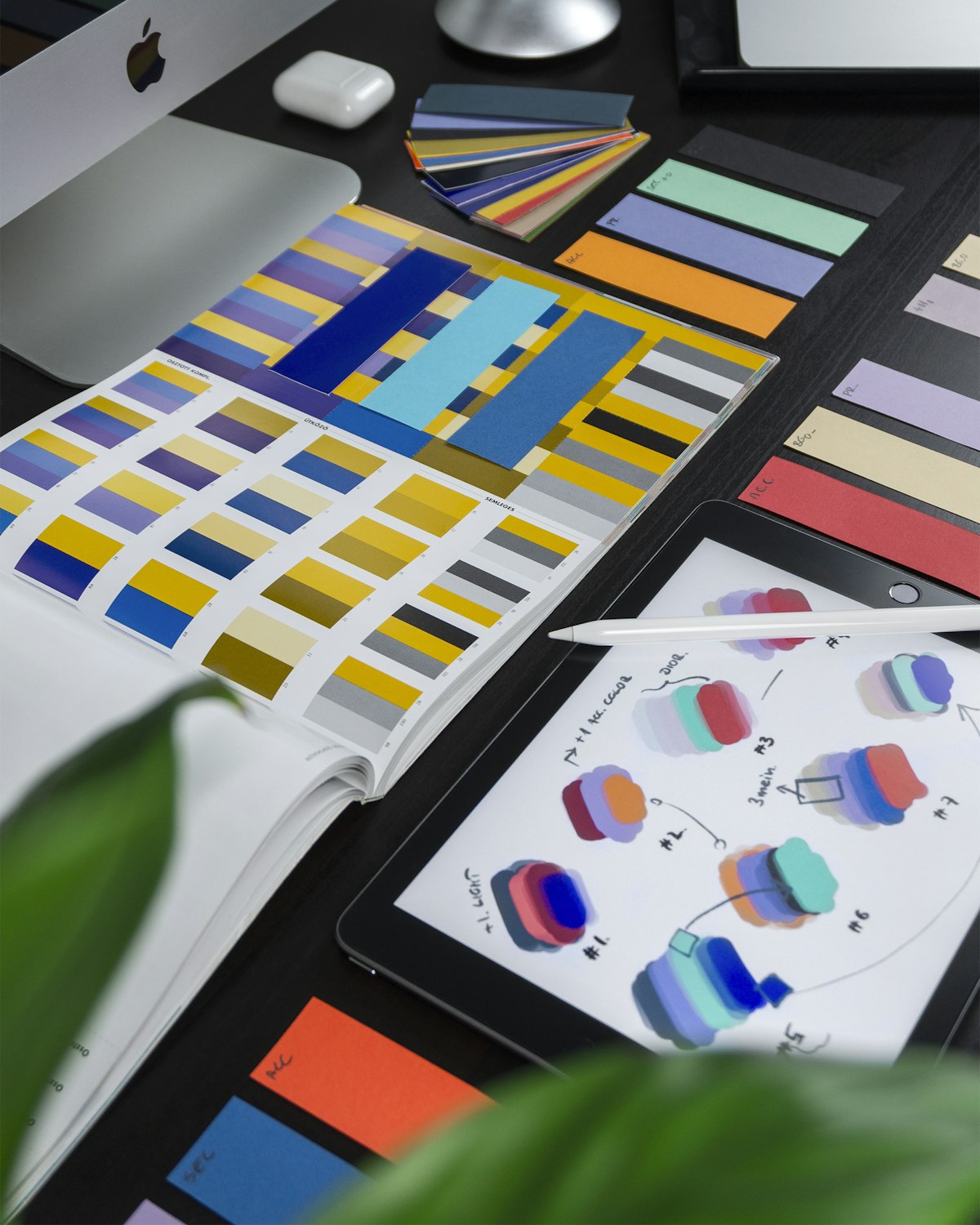 Printed color palettes used for slide template design